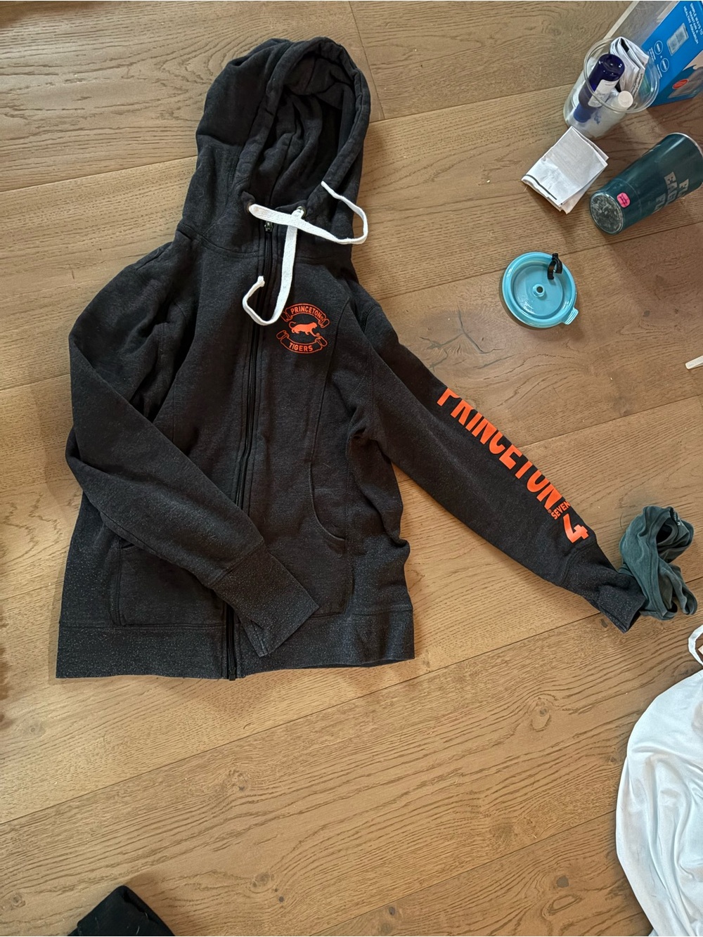 Champion Black Zip-Up Hoodie with Orange Princeton Logo